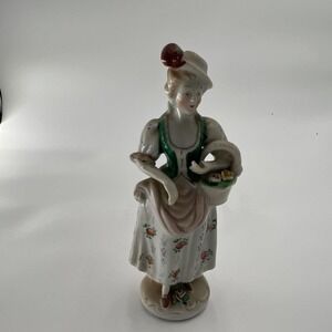 Sitzendorf Dresden Woman with Flowers Porcelain Figurine Hand Painted Glossy
